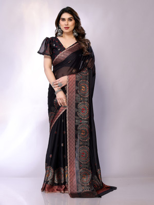 FABMORA Embellished Bollywood Chiffon, Georgette Saree(Black)