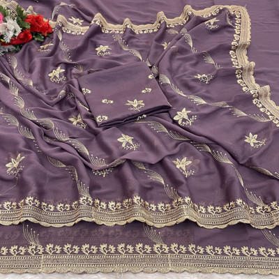 Ethina Fashion Embroidered Bollywood Georgette Saree(Purple)