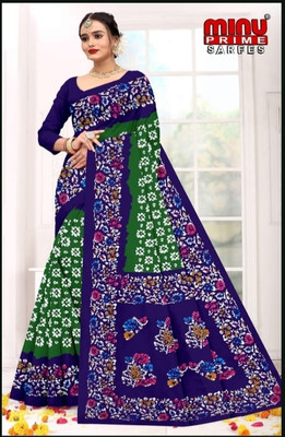 Minu Fashion Floral Print, Woven, Printed, Digital Print Bollywood Pure Cotton Saree(Blue, Green)