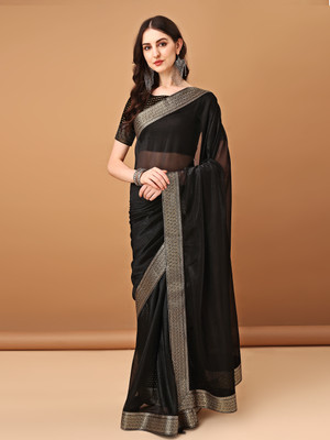 DIVYASHAKTI FASHION Solid/Plain Bollywood Silk Blend Saree(Grey)