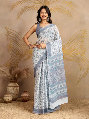 SHANVIKA Floral Print Daily Wear Pure Cotton Saree(Grey)