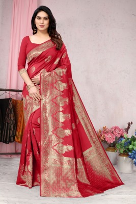 MIRCHI FASHION Woven, Embellished Banarasi Silk Blend Saree(Red, Gold)