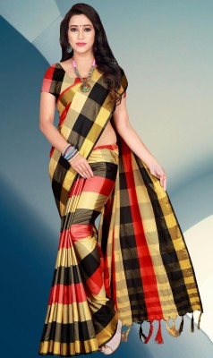 Jhilmil Fashion Checkered Daily Wear Cotton Blend Saree(Multicolor)