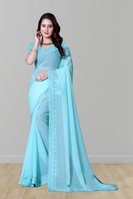 Lajamani Fashion Self Design, Solid/Plain Bollywood Georgette Saree(Light Blue)