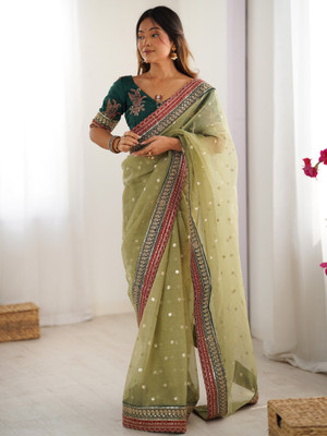 ANOUK Embellished Bollywood Organza Saree(Light Green)