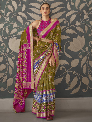 ANOUK Embellished Pochampally Silk Blend Saree(Light Green)