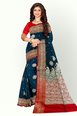 HouseOfCommon Woven Banarasi Jacquard Saree(Dark Blue)