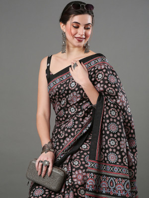 Divastri Digital Print Sambalpuri Cotton Blend, Art Silk Saree(Black)