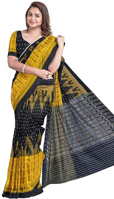 handloom paridhaan Temple Border, Woven Handloom Handloom Pure Cotton Saree(Black)