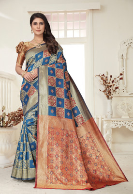 Shopwell Woven Patola Cotton Silk, Jacquard Saree(Multicolor)