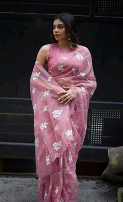 Naxora Embroidered Bollywood Net Saree(Pink)