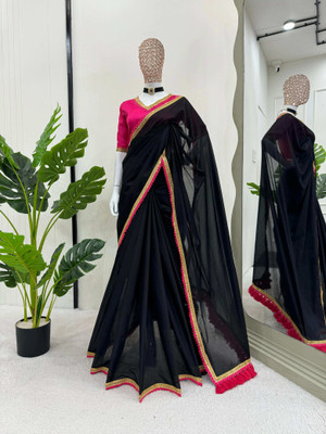 SARETRA MALL Solid/Plain, Self Design Bollywood Georgette Saree(Black)