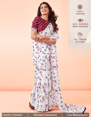 Samah Printed, Embellished Bollywood Georgette, Chiffon Saree(White, Maroon)