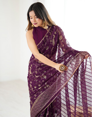 Satrani Printed Bollywood Chiffon, Georgette Saree(Purple)