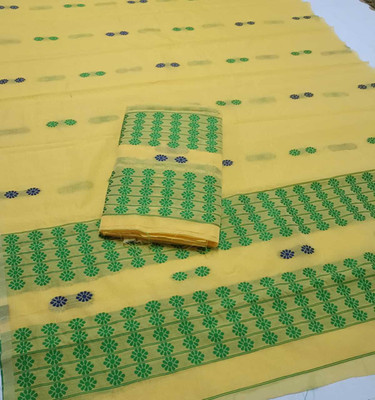 S P CREATION Woven Mekhela Chador Cotton Blend Saree(Yellow)