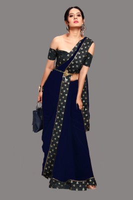 Queen worth Solid/Plain Bollywood Georgette Saree(Dark Blue)