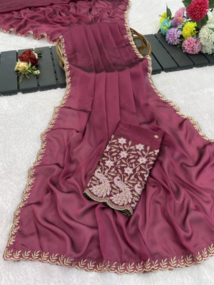 K 5 FASHION Embellished Bollywood Georgette Saree(Pink)