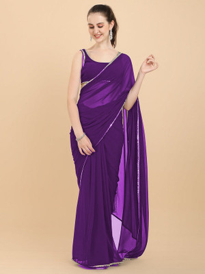 maa creaation Solid/Plain Bollywood Georgette Saree(Purple)
