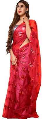 Pkkt Embroidered Bollywood Net Saree(Multicolor)