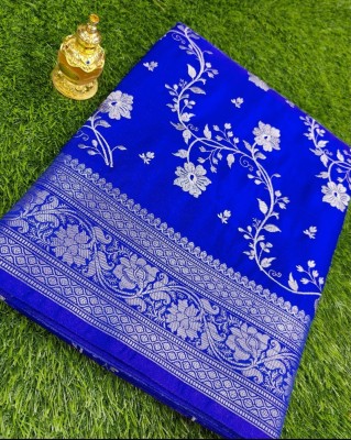 Banaras silk palace Woven Banarasi Satin, Silk Blend Saree(Blue)