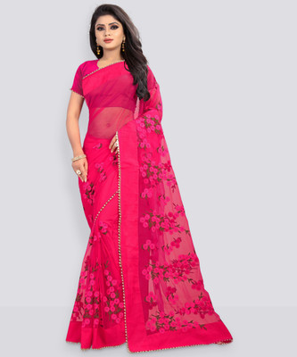 JSItaliya Embroidered Bollywood Net Saree(Pink)
