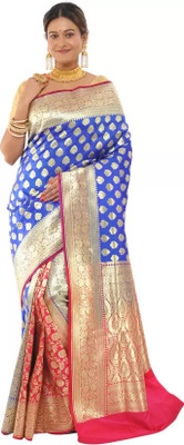 HouseOfCommon Printed Banarasi Handloom Pure Silk Saree(Blue)