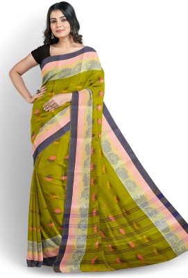 Ganesh plastic and industry Woven Tant Pure Cotton Saree(Dark Green)