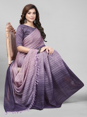 PRATHAM BLUE Self Design Bollywood Silk Blend Saree(Purple)