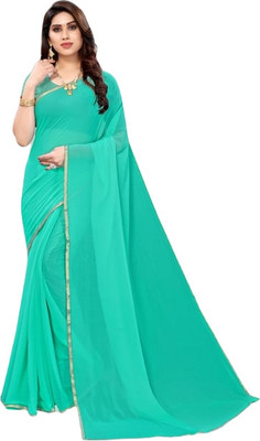SainiVastra Solid/Plain Bollywood Chiffon Saree(Green)