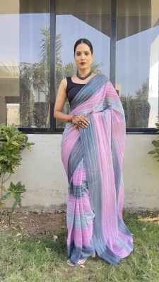 ZILVIRA Striped Bollywood Georgette Saree(Pink, Grey)