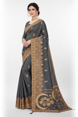 HIRPARA Dyed, Floral Print Bollywood Art Silk Saree(Grey)