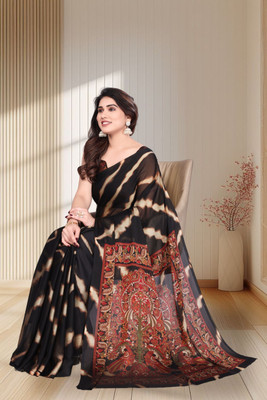 SuperLaxmi Geometric Print, Self Design Bollywood Chiffon, Georgette Saree(Black)