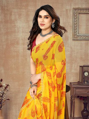 vairagee Woven Bollywood Georgette Saree(Mustard)
