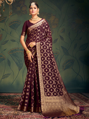 Divastri Woven Kanjivaram Georgette Saree(Purple)