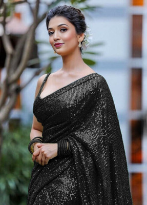 Bhojal Creation Embroidered, Embellished Bollywood Georgette Saree(Black)
