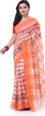 TANTLOOM Printed Handloom Handloom Pure Cotton Saree(Orange)