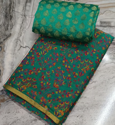 JustEthnic Floral Print Bollywood Chiffon Saree(Green)