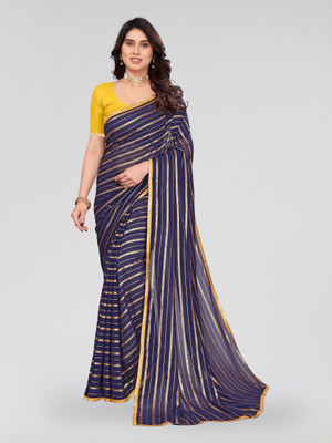 REDFISH Striped Bollywood Georgette Saree(Dark Blue)