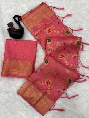 GATISHVAM TEXTILE Woven Banarasi Jacquard Saree(Pink)