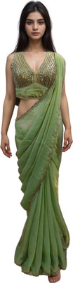 NANCY DESIGNER Solid/Plain Bollywood Pure Silk Saree(Green)