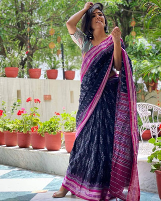 Shree meenaxi creation Printed Ikkat Pure Cotton Saree(Purple)
