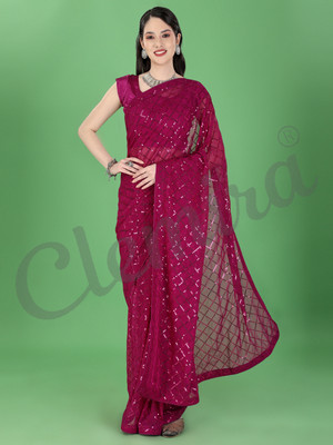 Clemira Embellished Bollywood Georgette Saree(Pink)