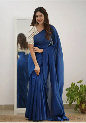 SRIJITA SAREE CENTER Solid/Plain, Self Design Handloom Khadi Saree(Dark Blue)