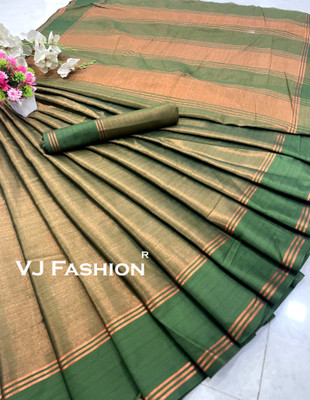 HITESH ENTERPRISE Striped Banarasi Pure Silk Saree(Dark Green)