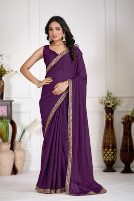 KHODALSARREFRB Solid/Plain, Embellished, Embroidered Bollywood Silk Blend Saree(Black)