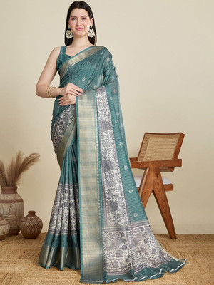 Moda Rapido Woven Daily Wear Silk Blend Saree(Dark Green)