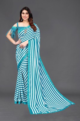 sareya veela Striped Bollywood Georgette Saree(Light Blue)