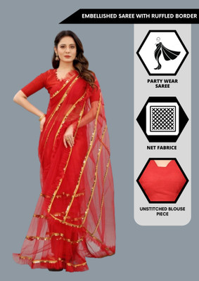 Yashvi Designer Embellished Bollywood Net Saree(Red)