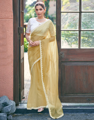 Samah Embellished Bollywood Net Saree(Yellow)