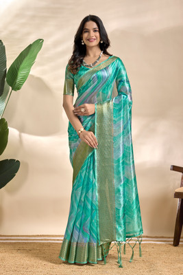 nenufashan Woven, Geometric Print, Striped, Self Design, Dyed Bollywood Silk Blend Saree(Multicolor)
